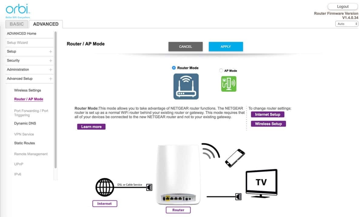 AP Mode on Orbi Router